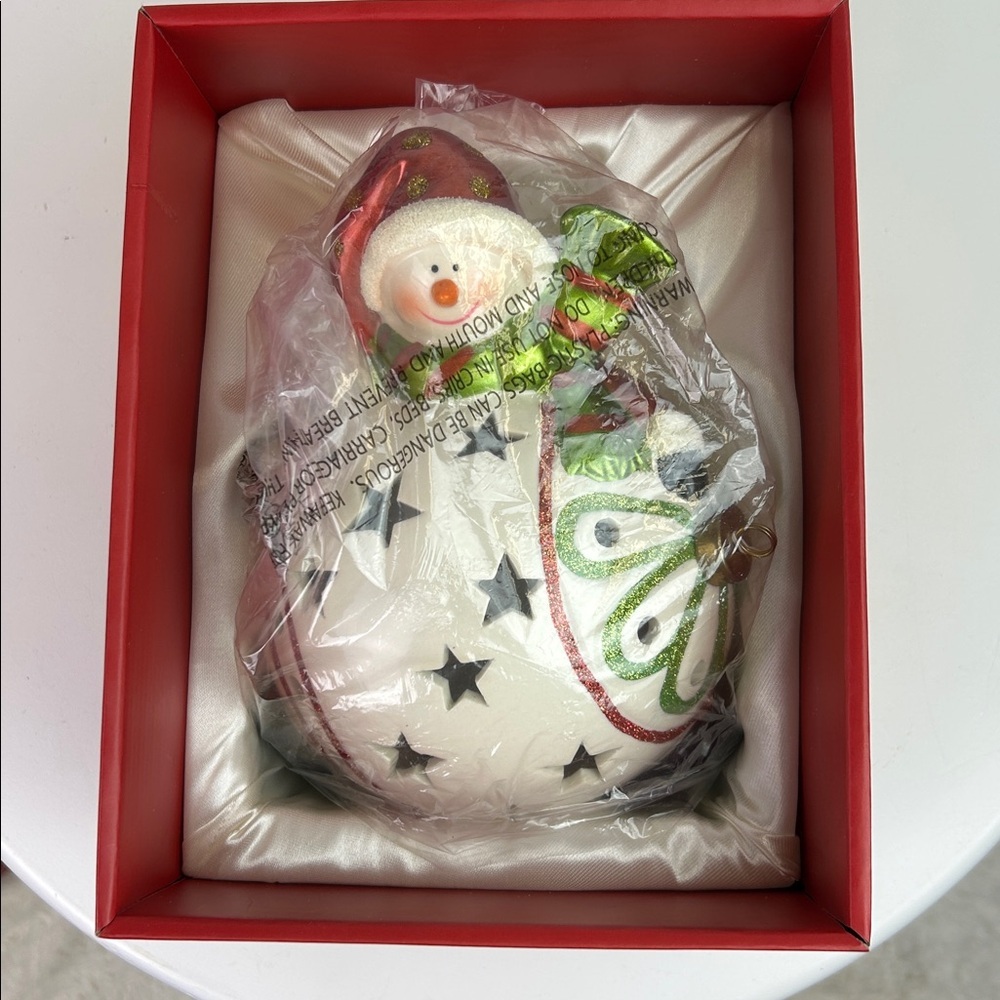 New Home Reflections ceramic snowman luminary Flameless candle with box